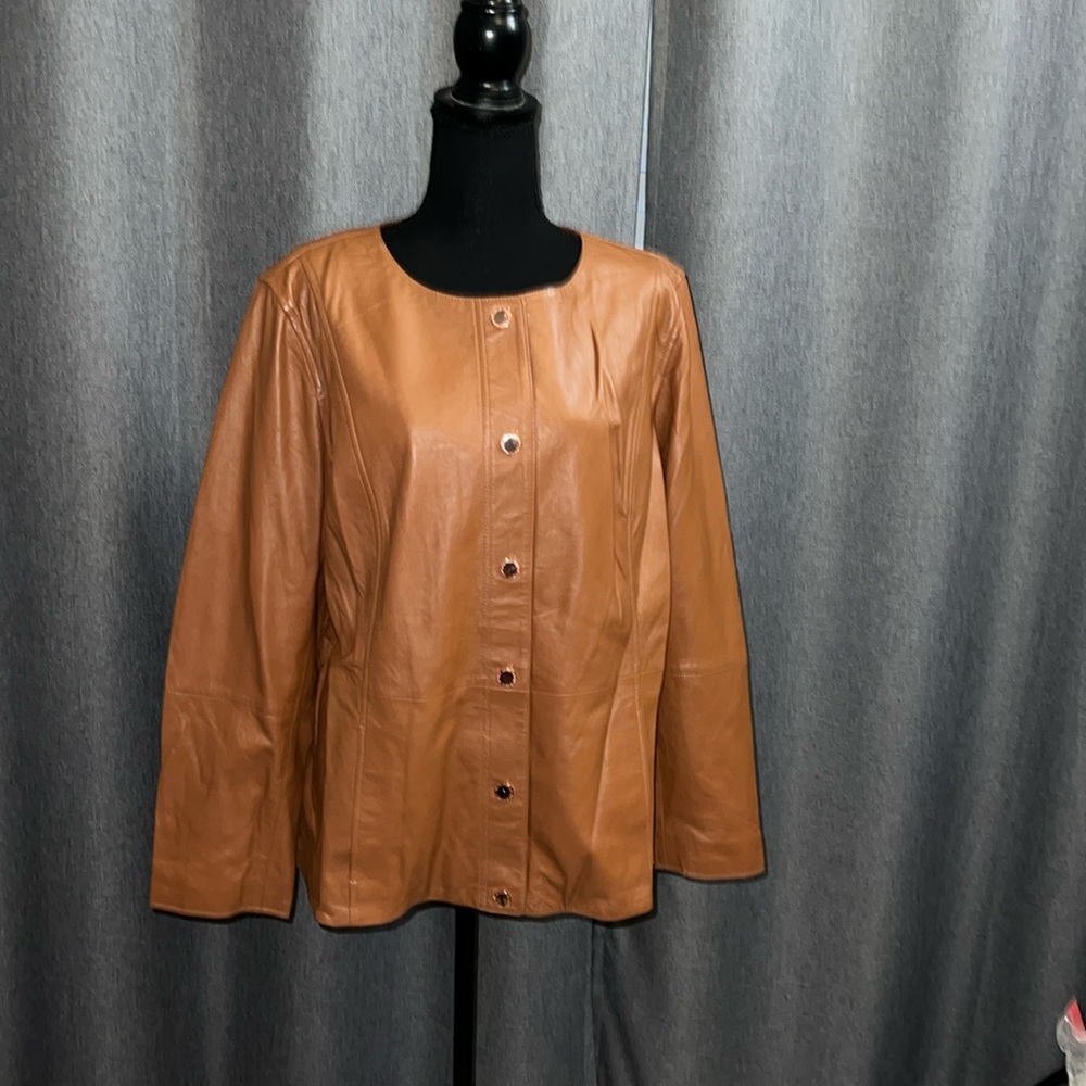 Butterscotch leather jacket. Snap button up
